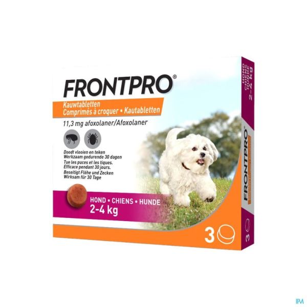 Frontpro 11mg pour Chiens de 2-4kg 3 Comprimés à Croquer Antipuces et Tiques