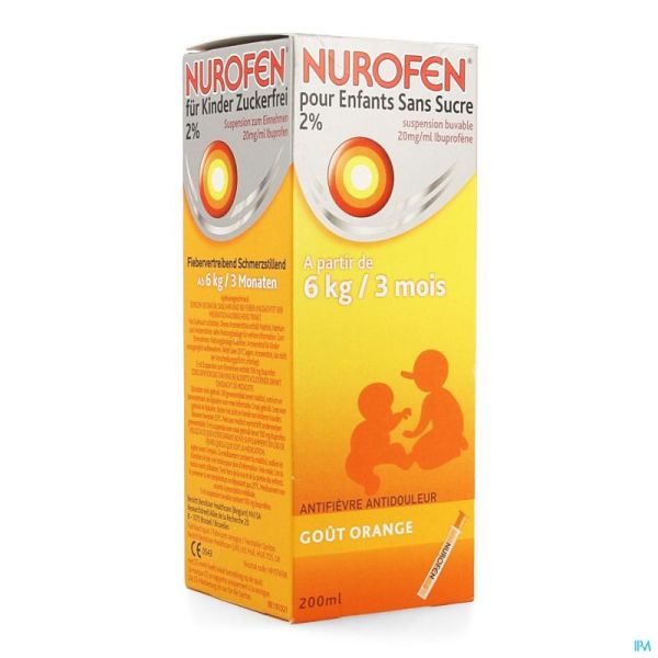 Nurofen Enfants Susp Sans Sucre 2 % Orange 200 Ml