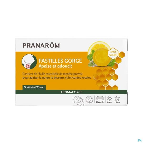Aromaforce Gorge Miel/citron S/sucre Pastilles 24