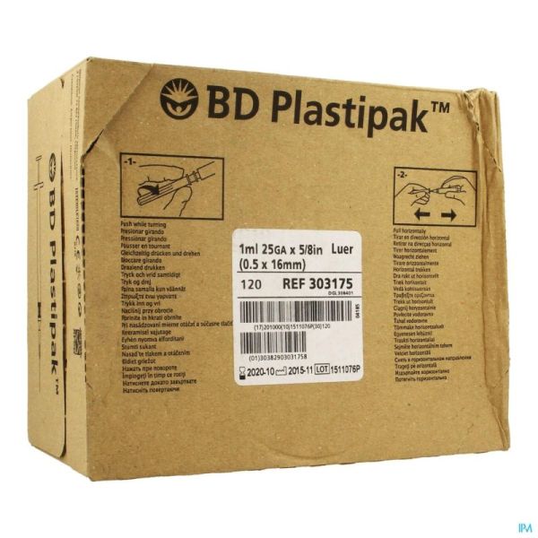 Bd Plastipak Seringue.+aiguille. Tuberculine 1ml+25g 5/8 120