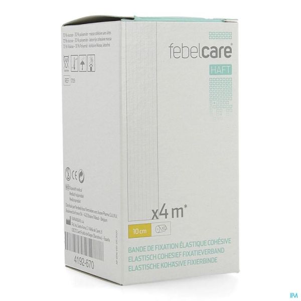 Febelcare Haft Bande de Fixation Elastique Cohésive 10cmx4m