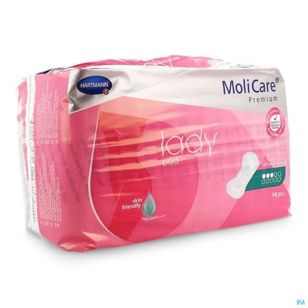 Molicare Premium Lady Pad 3 Gouttes 34x13cm 14 Serviettes