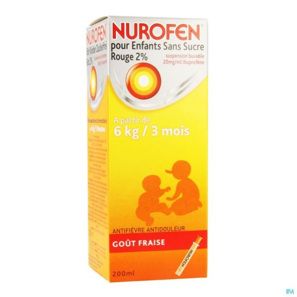 Nurofen Enfants Susp Sans Sucre Rouge 2 % Fraise 20