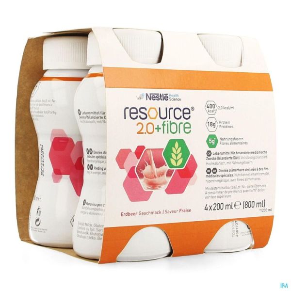 Resource 2.0 + Fibre Fraise 200 Ml 4 Pièce