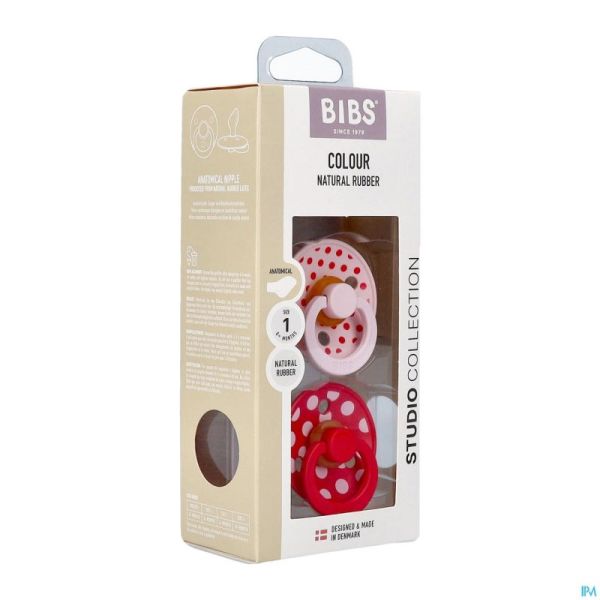 Bibs 1 Sucette Anatomic Studio Duo Polka Bl./apple