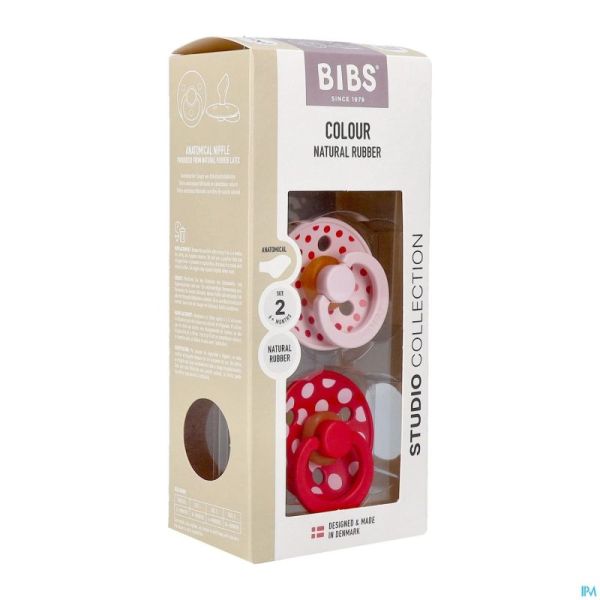 Bibs 2 Sucette Anatomic Studio Duo Polka Bl./apple
