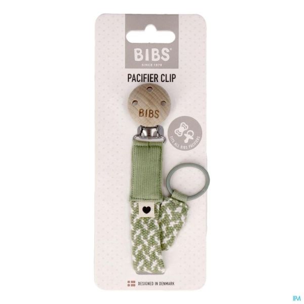 Bibs Attache Sucette Braided Sage&ivory