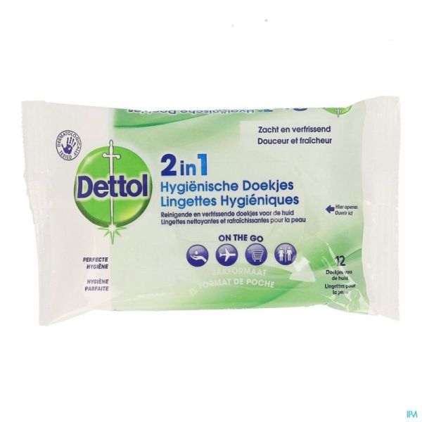 Dettol 2en1 Lingettes Hygièniques 12 pièces