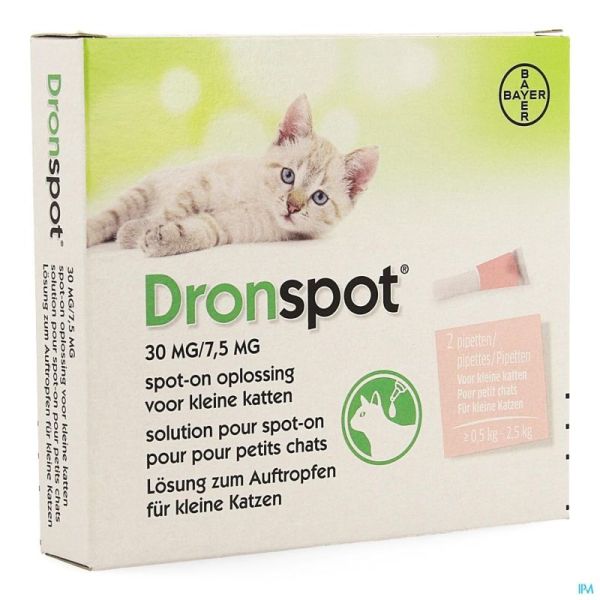Dronspot 30mg/7,5mg Spot-on Petit Chat 0,5-2,5kg 2 Pipettes