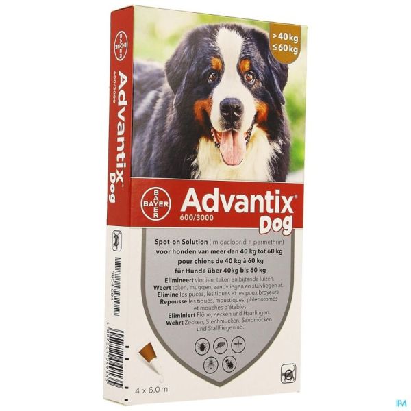 Advantix Dog Spot-on pour Chiens de 40 à 60kg Pipettes 4x6ml