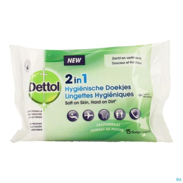 Dettol Cosmetic Lingettes 2en1 15 Pièces