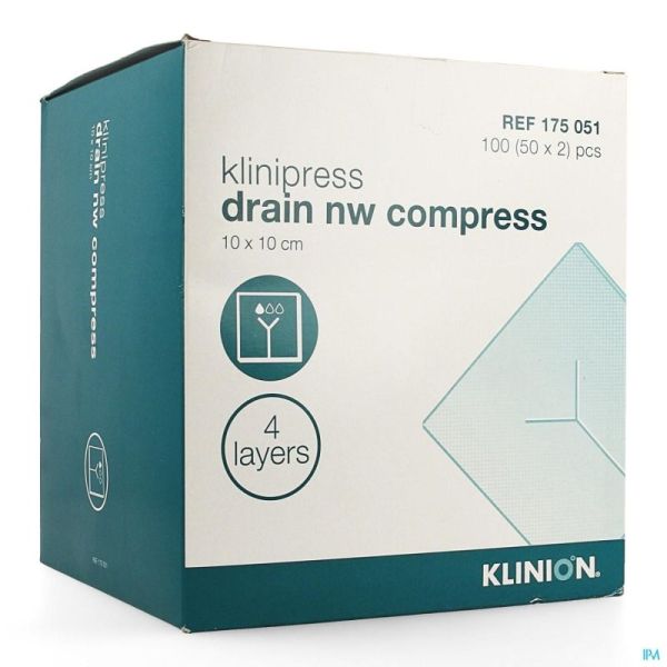 Klinion Nw Draincompres 10x10cm 4 Plis 175051 50x2