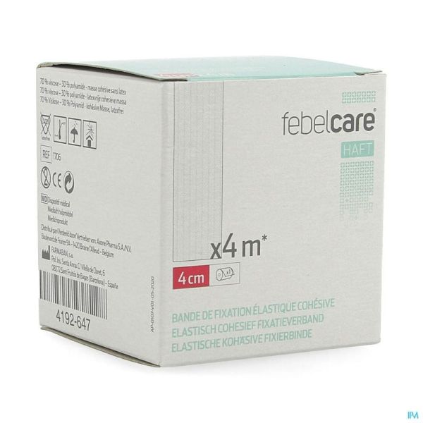 Febelcare Haft Bande de Fixation Elastique Cohésive 4cmx4m