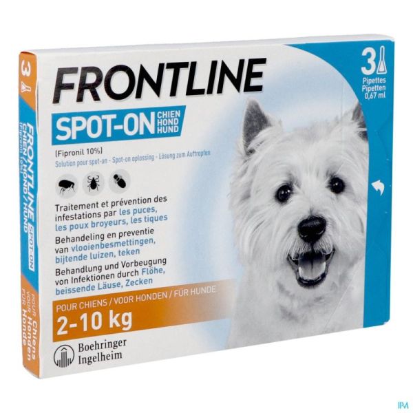 Frontline Spot On pour Chien de 2 à 10kg Pipettes 3x0,67ml