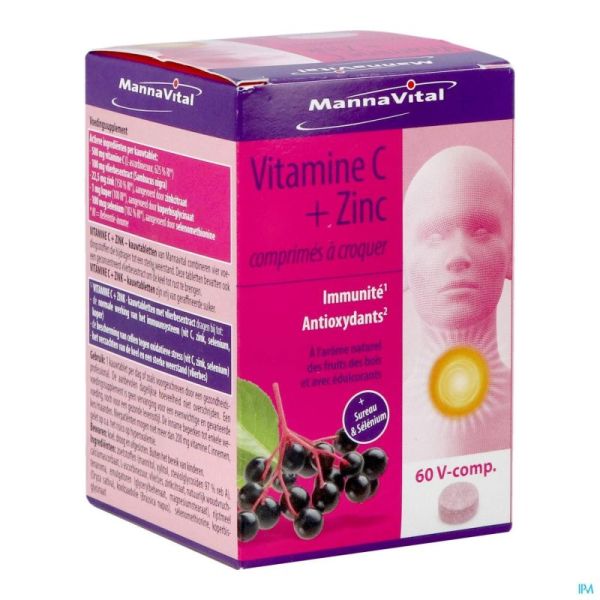 Mannavita Vitamine C + Zinc Comprimés A Croquer 60