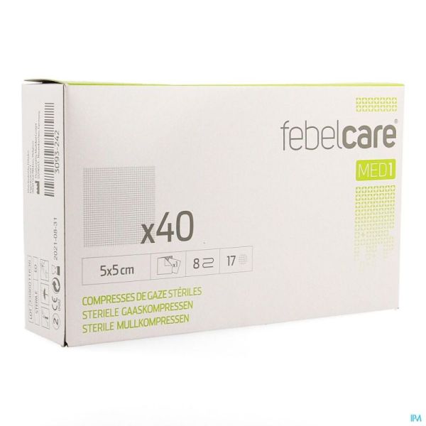 Febelcare Compresses de Gaze Sterile 5,0x 5,0cm 40x1