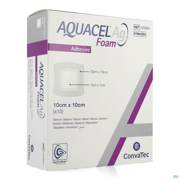 Aquacel Ag Foam Adhesif 10x10cm 10