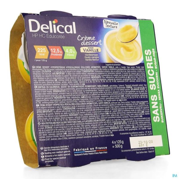 Delical Crème Dessert Hp-hc S/sucre Vanille 4x124g