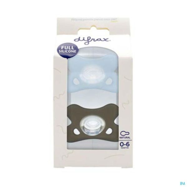 Difrax Sucette Natural 0-6m 2pack Bleu/gris