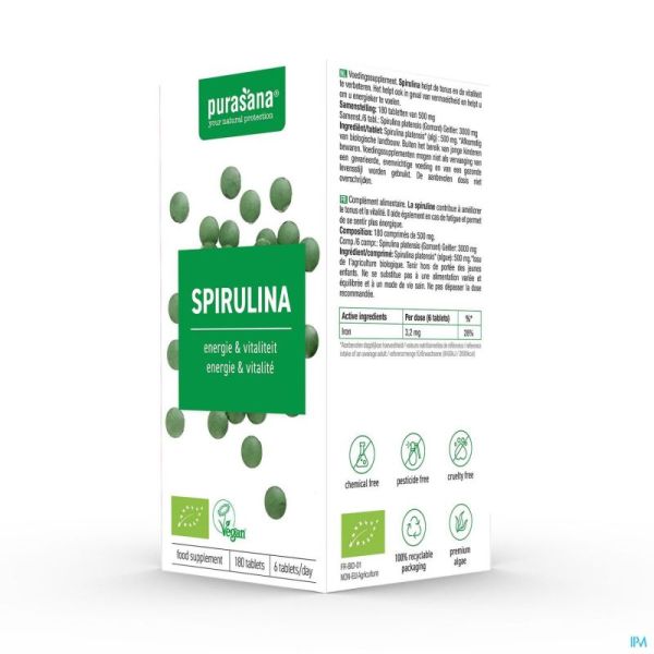 Purasana Spirulina Bio Comprimés 180