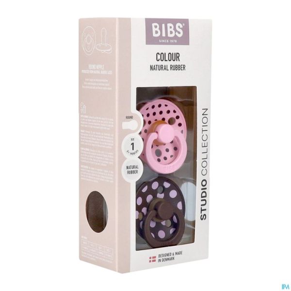 Bibs 1 Sucette Studio Duo Polka Mocha/pink