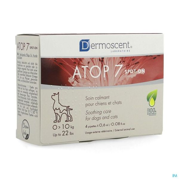 Dermoscent Atop 7 Spoton Chien Chat 1-10kg 4x0,6ml