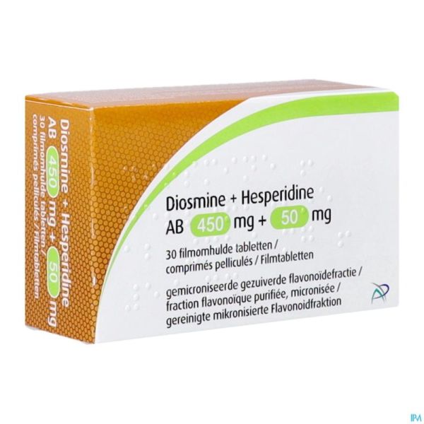 Diosmine+Hesperidine Ab 450mg+50mg Comprimés Pelliculés 30