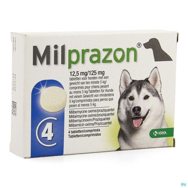 Milprazon 12,5mg/125mg Chien +5kg Comprimés 4