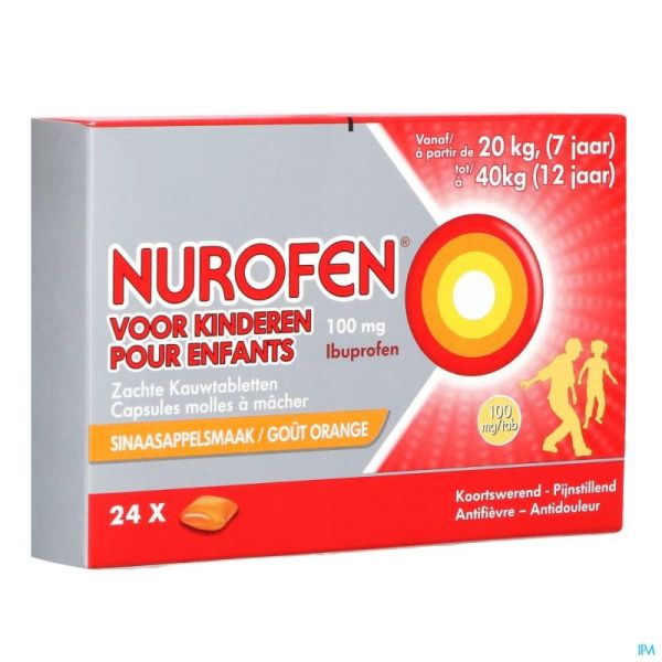 Nurofen Enfant 100mg Gélules Molles A Mâcher 24